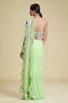 Shop_Cherie D_Green Silk, Tulle, Satin Sweetheart Neck Pre-draped Saree With Blouse _at_Aza_Fashions
