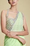Shop_Cherie D_Green Silk, Tulle, Satin Sweetheart Neck Pre-draped Saree With Blouse _Online_at_Aza_Fashions