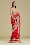 Cherie D_Red Tulle Round Silk Lehenga Saree With Blouse _Online_at_Aza_Fashions