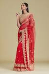Shop_Cherie D_Red Tulle Round Silk Lehenga Saree With Blouse _Online_at_Aza_Fashions
