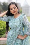 House of Tushaom_Green Georgette Printed Tropical Round Saree With Peplum Blouse  _at_Aza_Fashions