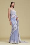Cherie D_Blue Silk, Tulle, Satin, Lace Scoop Neck Embroidered Lehenga Saree _Online_at_Aza_Fashions