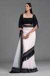 Buy_Cherie D_White Tulle Square Neck Silk Embroidered Lehenga Saree _Online_at_Aza_Fashions