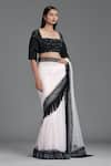 Cherie D_White Tulle Square Neck Silk Embroidered Lehenga Saree _Online_at_Aza_Fashions