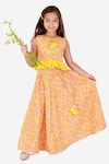 Buy_Lil Drama_Orange Cotton Gota Patti, Embroidery Floral Print Choli And Lehenga Set _at_Aza_Fashions