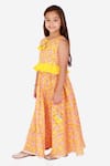 Lil Drama_Orange Cotton Gota Patti, Embroidery Floral Print Choli And Lehenga Set _Online_at_Aza_Fashions