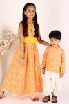 Lil Drama_Orange Cotton Gota Patti, Embroidery Floral Print Choli And Lehenga Set _at_Aza_Fashions