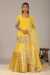 Buy_Nidhika Shekhar_Yellow Crepe U Neck Embellished Kurta Lehenga Set _at_Aza_Fashions