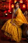 Buy_Devnaagri_Yellow Silk Organza V Neck Lehenga Set _at_Aza_Fashions