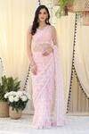 Mulmul_Pink Net Embroidered Saree With Unstitched Blouse Fabric_Online_at_Aza_Fashions