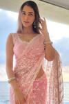 Shop_Mulmul_Pink Net Embroidered Saree With Unstitched Blouse Fabric_Online_at_Aza_Fashions
