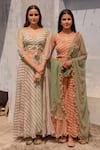 Apeksha Jain Label_Green Chiffon Printed Striped V Neck Crop Top And Skirt Set _Online_at_Aza_Fashions