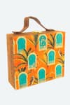 NR BY NIDHI RATHI_Orange Printed Suede Box Clutch With Sling _Online_at_Aza_Fashions