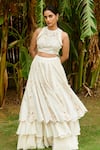 Chandrima_White Chanderi Round Embroidered Crop Top _Online_at_Aza_Fashions