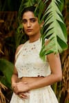 Buy_Chandrima_White Chanderi Round Embroidered Crop Top _at_Aza_Fashions