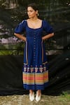 Buy_Chandrima_Blue Kala Cotton Square Neck Midi Dress _at_Aza_Fashions