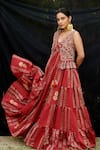 Buy_Chandrima_Red Chanderi V Neck Tiered Maxi Dress _at_Aza_Fashions