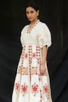 Buy_Chandrima_White Chanderi V Neck Pleated Maxi Dress _Online_at_Aza_Fashions