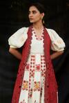 Shop_Chandrima_Red Chanderi Cutwork Jacket _at_Aza_Fashions