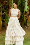 Buy_Chandrima_White Chanderi Layered Lehenga _at_Aza_Fashions