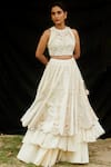 Chandrima_White Chanderi Layered Lehenga _Online_at_Aza_Fashions