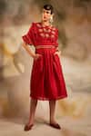 Buy_Chandrima_Red Chanderi Embroidery Round Dress _at_Aza_Fashions
