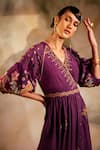 Shop_Chandrima_Purple Kala Cotton Embroidery V Neck Floral Dress _at_Aza_Fashions