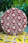 Buy_NR By Nidhi Rathi_Red Embroidery Ava Velvet Round Clutch_at_Aza_Fashions