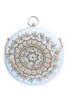 Buy_NR By Nidhi Rathi_White Hand Embroidered Ava Round Clutch_Online_at_Aza_Fashions