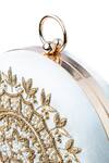 Shop_NR By Nidhi Rathi_White Hand Embroidered Ava Round Clutch_Online_at_Aza_Fashions