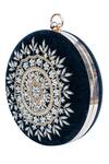 NR BY NIDHI RATHI_Black Hand Embroidered Harper Velvet Round Clutch _Online_at_Aza_Fashions