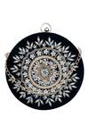 Buy_NR BY NIDHI RATHI_Black Hand Embroidered Harper Velvet Round Clutch _Online_at_Aza_Fashions