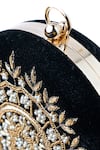 NR BY NIDHI RATHI_Black Hand Embroidered Harper Velvet Round Clutch _at_Aza_Fashions