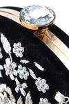 NR By Nidhi Rathi_Black Hand Embroidered Alya Velvet Oval Clutch_at_Aza_Fashions