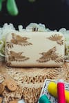 Buy_NR BY NIDHI RATHI_Beige Hand Embroidered Raw Silk Eagle Clutch _at_Aza_Fashions