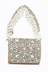 NR BY NIDHI RATHI_Beige Hand Embellished Mini Studded Flap Bag _Online_at_Aza_Fashions