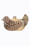 Buy_NR By Nidhi Rathi_Gold Hand Embroidered Bird Embellished Clutch Bag_Online_at_Aza_Fashions