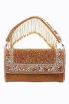 Shop_NR BY NIDHI RATHI_Gold Hand Embellished Suede Flap Bag _at_Aza_Fashions