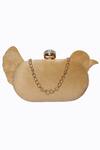 Shop_NR By Nidhi Rathi_Gold Hand Embroidered Bird Embellished Clutch Bag_at_Aza_Fashions