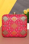 Buy_NR By Nidhi Rathi_Coral Printed Banarasi Geometric Clutch Bag_at_Aza_Fashions