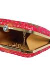 NR By Nidhi Rathi_Coral Printed Banarasi Geometric Clutch Bag_at_Aza_Fashions