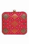 NR By Nidhi Rathi_Coral Printed Banarasi Geometric Clutch Bag_Online_at_Aza_Fashions