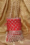 Buy_NR BY NIDHI RATHI_Red Mirror Floral Geometric Embroidered Potli Bag _at_Aza_Fashions