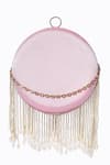 Shop NR By Nidhi Rathi Pink Embroidered Pearl Drop Round Clutch With Sling at Aza Fashions Shop_NR By Nidhi Rathi_Pink Embroidered Pearl Drop Round Clutch With Sling_at_Aza_Fashions