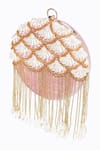 Buy NR By Nidhi Rathi Pink Embroidered Pearl Drop Round Clutch With Sling Online at Aza Fashions Buy_NR By Nidhi Rathi_Pink Embroidered Pearl Drop Round Clutch With Sling_Online_at_Aza_Fashions