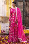 Buy_Chhavvi Aggarwal_Pink Organza, Crepe Floral Motifs, Sequin Work, Dabka Print Kurta Sharara Set_at_Aza_Fashions