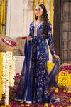 Chhavvi Aggarwal_Blue Organza, Crepe Floral Motifs, Sequin Work, Dabka V Print Kurta Sharara Set_Online_at_Aza_Fashions