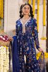 Buy_Chhavvi Aggarwal_Blue Organza, Crepe Floral Motifs, Sequin Work, Dabka V Print Kurta Sharara Set_Online_at_Aza_Fashions