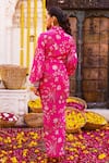 Shop_Chhavvi Aggarwal_Pink Crepe Printed Floral Motifs Shirt Collar Draped Dress _at_Aza_Fashions