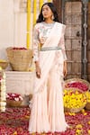 Buy_Chhavvi Aggarwal_Peach Georgette Printed Floral Motifs Round Pre-draped Sharara Saree Set _at_Aza_Fashions